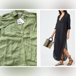 LSPACE CAPISTRANO LINEN TUNIC MAXI DRESS COVERUP SIZE XS/S LIGHT OLIVE GREEN NWT